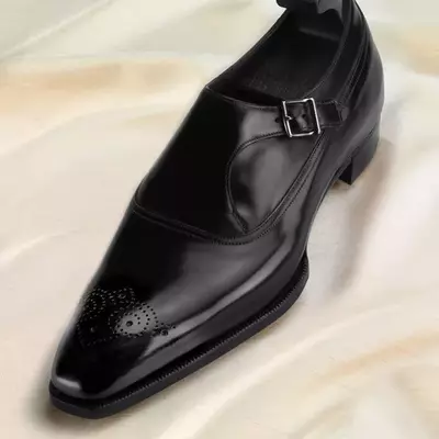 New handmade men's black cowhide leather chiseled toe single monk dress shoes