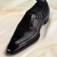 New Handmade Men's Black Cowhide Leather Chiseled Toe Single Monk Dress Shoes - Thumbnail 1