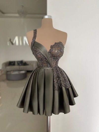 One Shoulder Homecoming Dresses Short Length with Beading