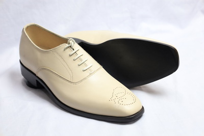 Crafted Leather Classic Cream Color Oxford Lace up Dress Shoes