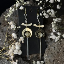 Citrine and Bobby cat moon earrings with both gold and silver colored pieces