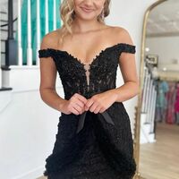 Lace Off-the-Shoulder Tiered Short Homecoming Dress,SF0533 - Thumbnail 1