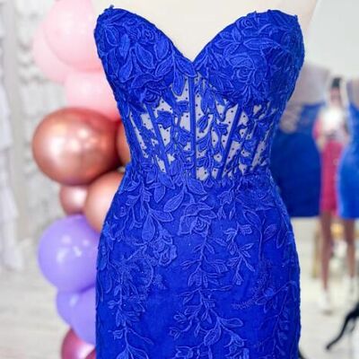 Strapless leaf lace fitted homecoming dress with sheer corset bodice,sf0535