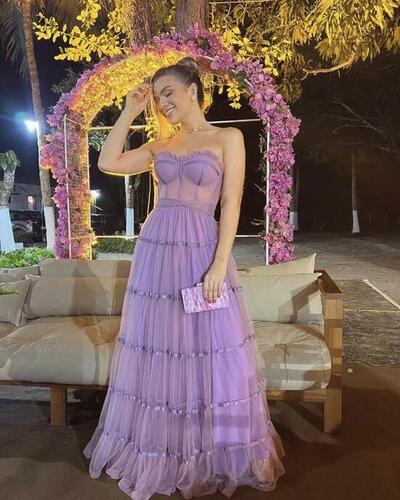 A Line Strapless Sweetheart Lilac Prom Dress,Evening Gown 