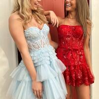   Strapless Red Sequins Tiered Short Homecoming Dress Dress,SF0542 - Thumbnail 2
