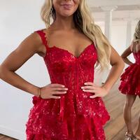 A-Line Sequins Appliques Red Short Homecoming Cocktail Dress,SF0543 - Thumbnail 1