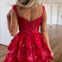 A-Line Sequins Appliques Red Short Homecoming Cocktail Dress,SF0543 - Thumbnail 2