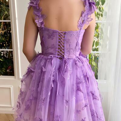 A-line pleats butterfly appliques mini homecoming&graduation dress with pockets,sf0544