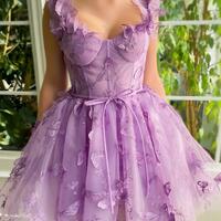 a-line pleats butterfly appliques mini homecoming&graduation dress with pockets,SF0544 - Thumbnail 1