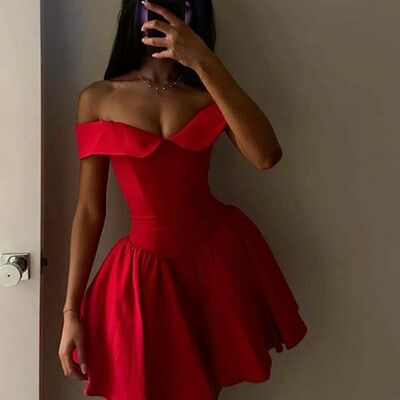 Mc213, red homecoming dress, off the shoulder mini party dresses