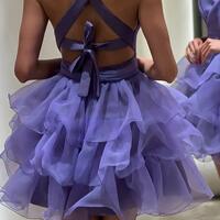 Stunning Halter A-Line Tiered Tulle Short Cocktail Homecoming Party Dress,SF0548 - Thumbnail 4