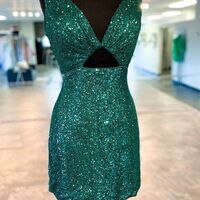 V-Neck Sequin Cutout Short Homecoming Dress,SF0550 - Thumbnail 1