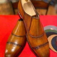New Handmade Pure Tan Leather Stylish Shoes for Men's - Thumbnail 4