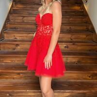 Black Lace Appliques A-line Short Prom Dress,SDF0552 - Thumbnail 2