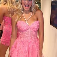 Black Lace Appliques A-line Short Prom Dress,SDF0552 - Thumbnail 5