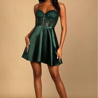 Chic Dark Green Spaghetti-Straps Sweetheart Short Mini Homecoming Dress,SF0553 - Thumbnail 1