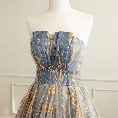 A-line gold/blue lace short prom dress, cute homecoming dress with beading,sf0554
