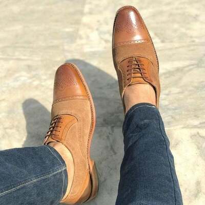 New handmade tan shaded & camel suede leather lace up shoes for men's