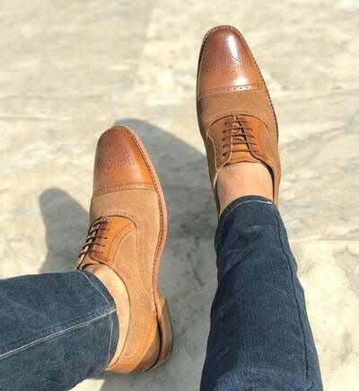 New Handmade Tan Shaded & Camel Suede Leather Lace up Shoes for Men's