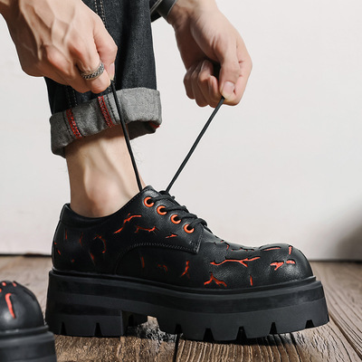 Men's genuine leather british thick-soled casual derby shoes