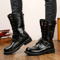 Black leather combat boots for men - Thumbnail 1