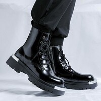 Shining black leather marten boots for men - Thumbnail 2