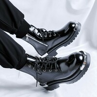 Shining black leather marten boots for men - Thumbnail 3