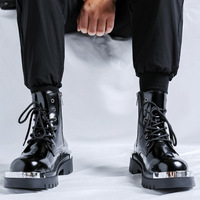 Shining black leather marten boots for men - Thumbnail 1