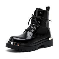 Shining black leather marten boots for men - Thumbnail 5
