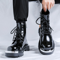 Shining black leather marten boots for men - Thumbnail 4