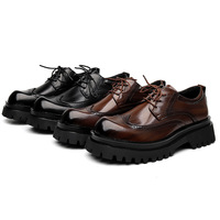 Men's Thick-soled Derby Shoes Brogue Leather Shoes - Thumbnail 5