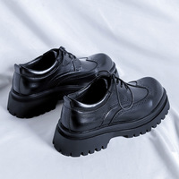 Men's Thick-soled Derby Shoes Brogue Leather Shoes - Thumbnail 4