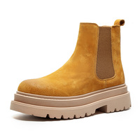 Fashion yellow leather ankle boots for men - Thumbnail 4