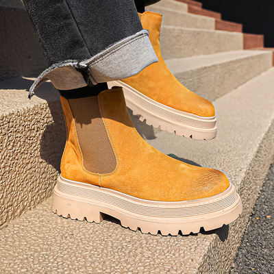 Fashion yellow leather ankle boots for men