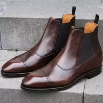 New Handmade Men's Brown Leather Chelsea Boots Cap Toe Dress Formal Shoes