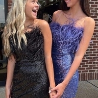 Column Homecoming Dress Short Prom Dress with Sequins and Feathers - Thumbnail 1