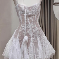 Short Lace Homecoming Dresses Strapless - Thumbnail 2