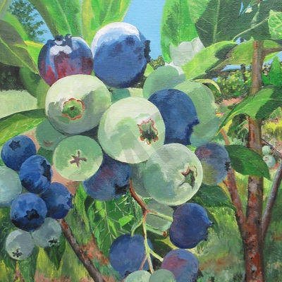 "blueberries" acrylic painting on 11 x 14 inch stretched canvas, original artwork by n.e.thompson