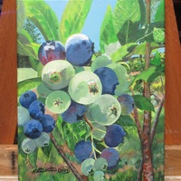 "Blueberries" Acrylic painting on 11 x 14 inch stretched canvas, Original artwork by N.E.Thompson - Thumbnail 1