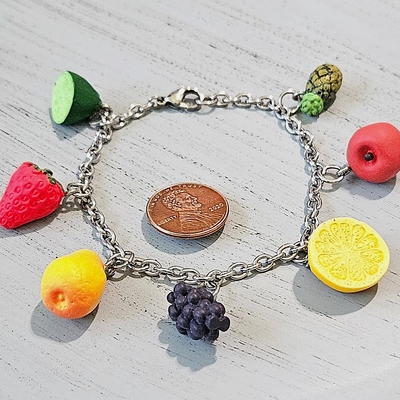 7" stainless steel clay fruit charm bracelet 