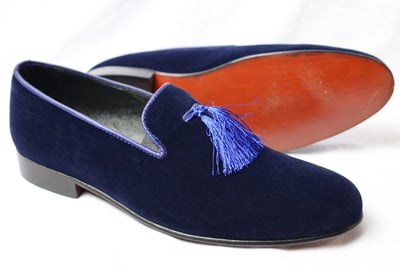 Crafted Leather Blue Velvet Loafers Dress Shoes For Men