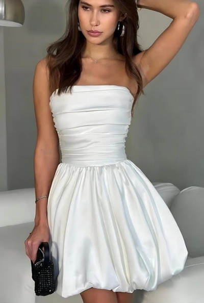 MC217,White Strapless Mini Homecoming Dresses Short Dance Dress