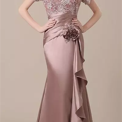 Mother of the bride dresses satin bridal floral wedding dress applied lace elegant evening formal dress