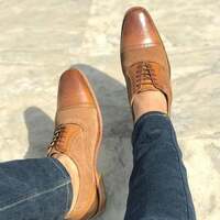 New Handmade Tan Shaded & Camel Suede Leather Lace up Shoes for Men's - Thumbnail 1