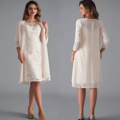 Mother of the bride /groom dresses tea length lace mother of the groom dress with jacket formal wedding guest gowns