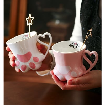 Love heart cat paw print mug 