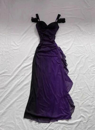A-Line Purple Chiffon Long Party Prom Dresses