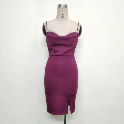 Straps satin short evening dress with beading