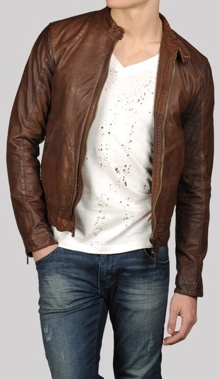 MEN LEATHER JACKET, BIKER LEATHER JACKET, BROWN COLOR LEATHER JACKET