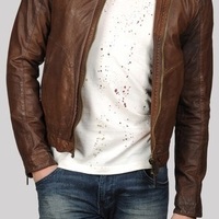 MEN LEATHER JACKET, BIKER LEATHER JACKET, BROWN COLOR LEATHER JACKET - Thumbnail 1